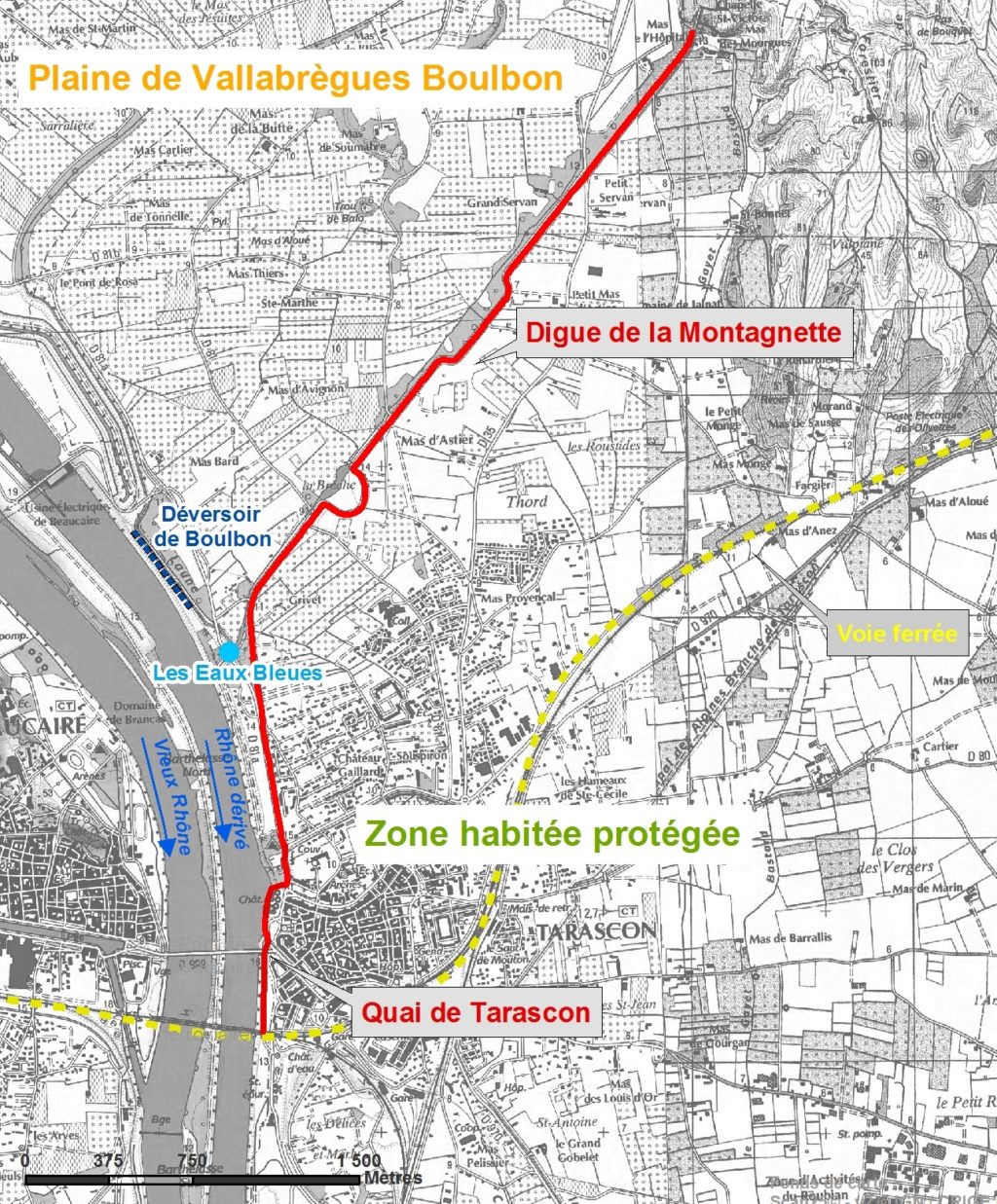 Plan de situation de la digue de la Montagnette