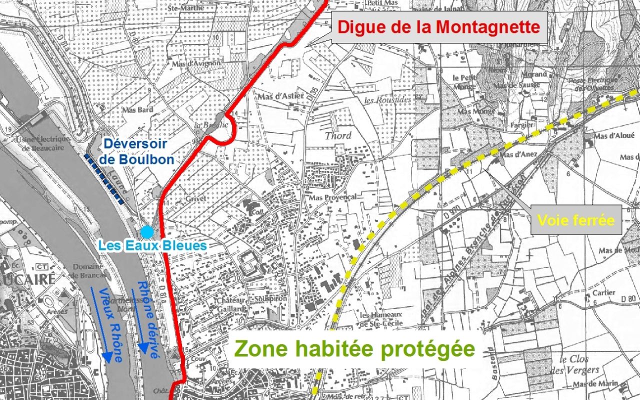 Plan de situation de la digue de la Montagnette