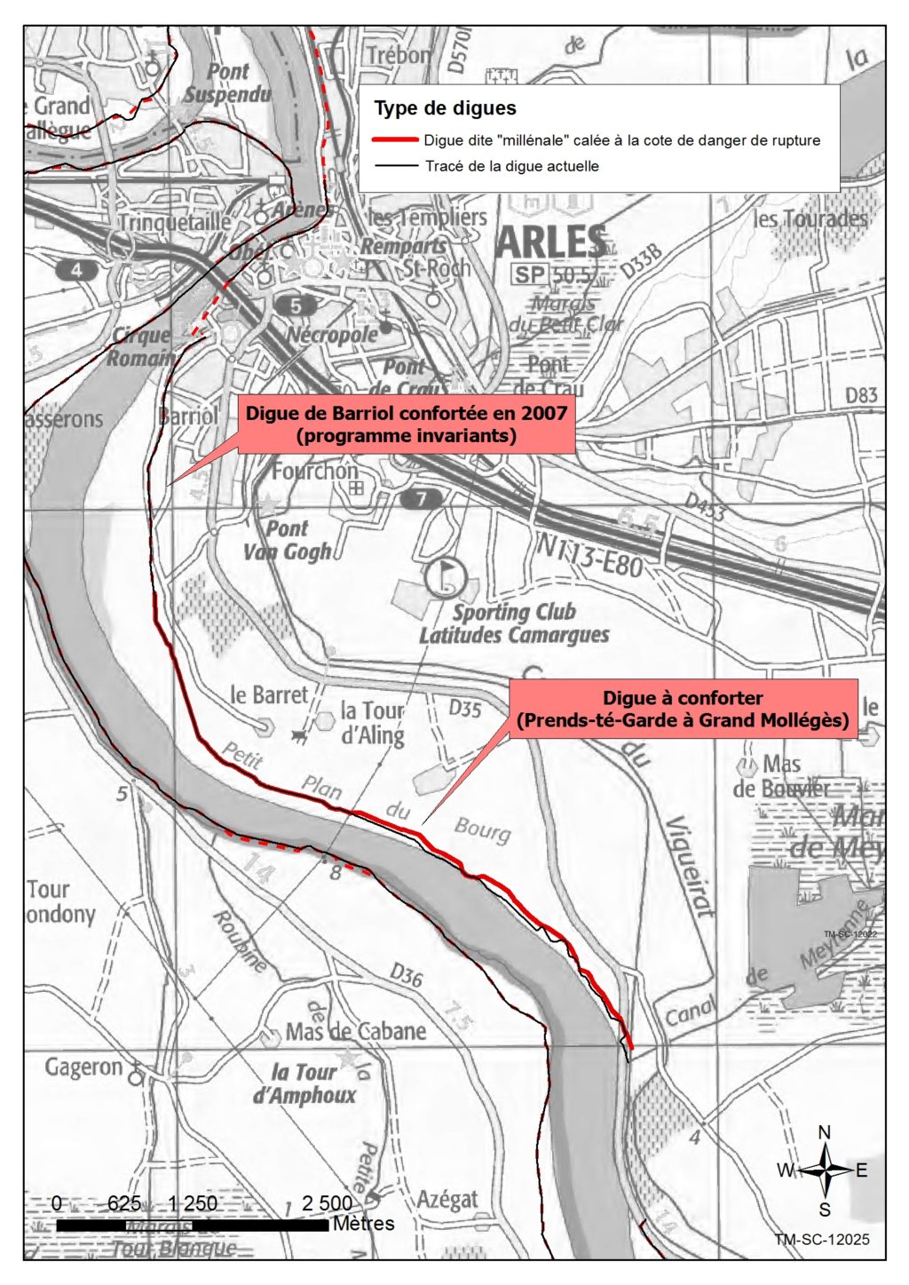 Localisation des travaux digue sud d'Arles