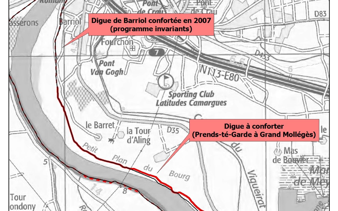 Localisation des travaux digue sud d'Arles