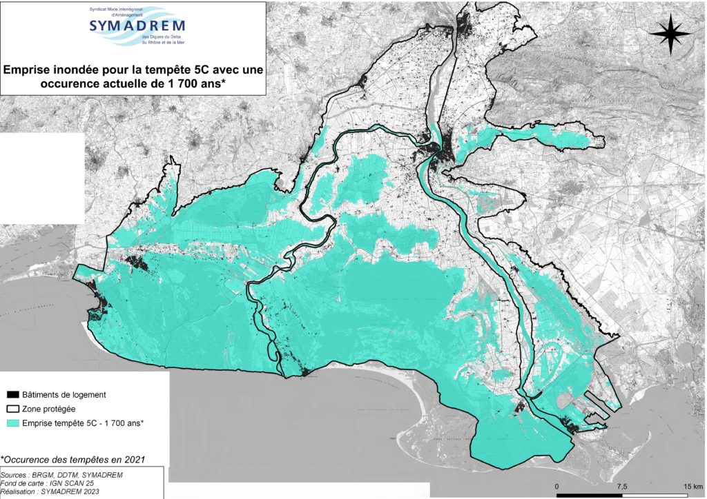 Emprise inondée pour une tempête dont la période de retour actuelle est de 1 700 ans